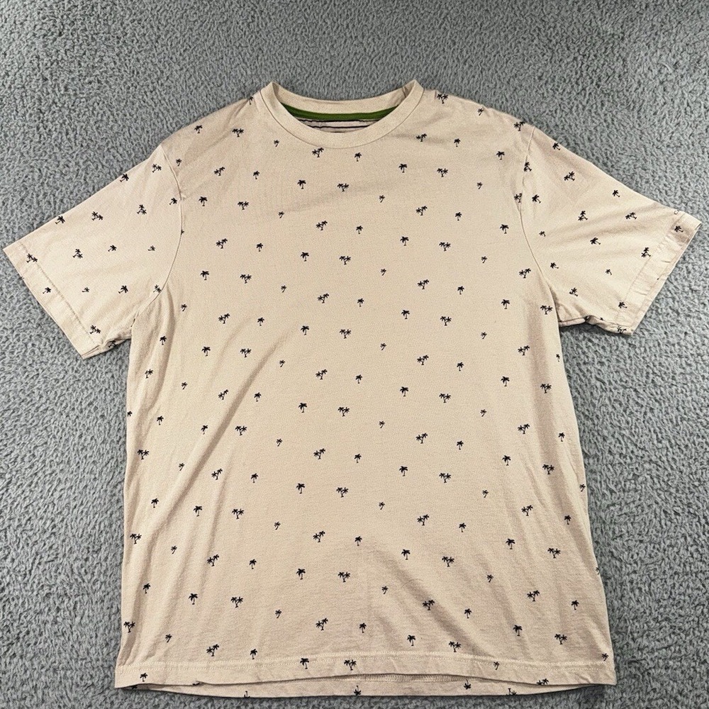 Ricky Singh T-Shirt Mens M Tan Palm Tree Print Cotton S/S Neutral Coastal‎ Earhy